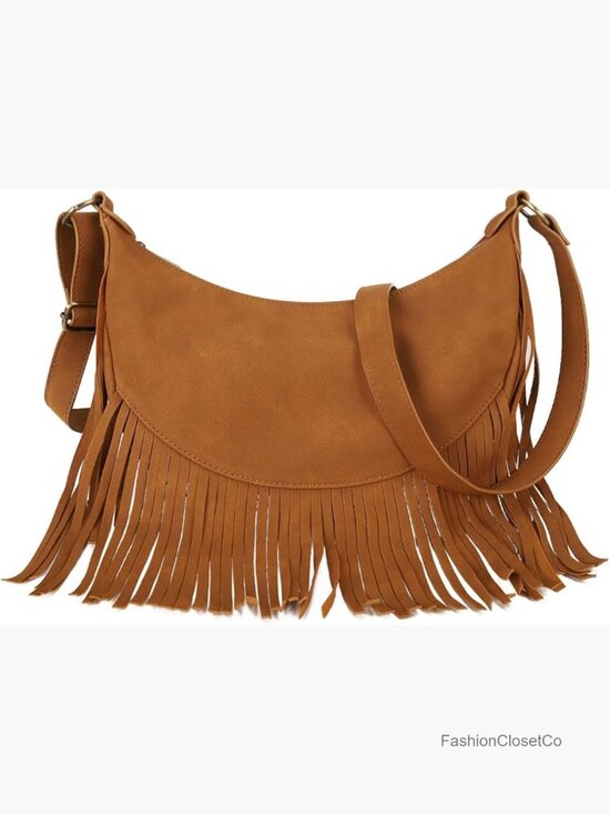 Handbags - Fringe Crescent Crossbody Hobo Purse Vegan Suede Fits iPad Mini Kindle